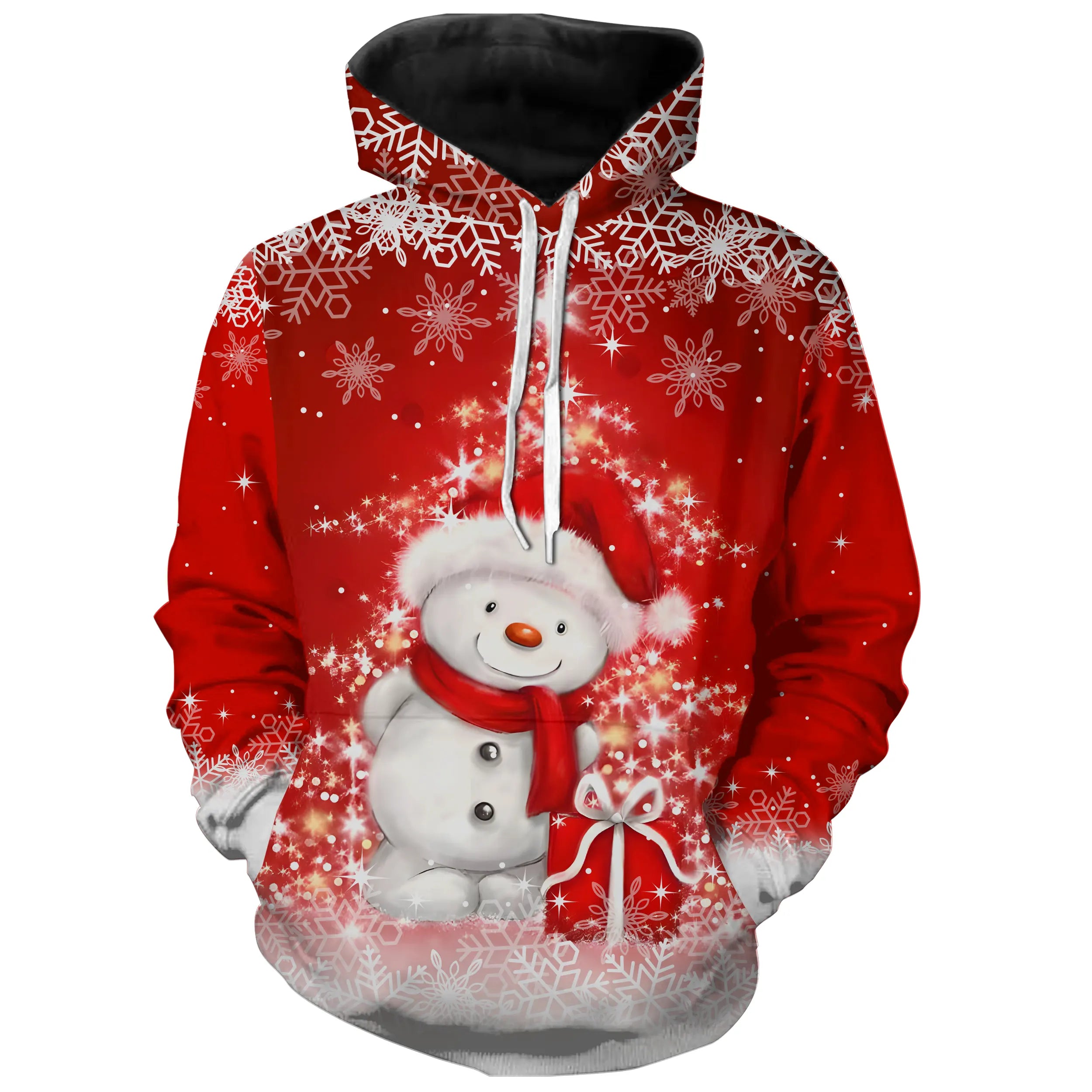 Pull Festif de Nol - Bonhomme de Neige Souriant en Rouge clatant - CT04112342