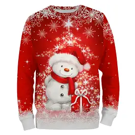 Pull Festif de Nol - Bonhomme de Neige Souriant en Rouge clatant - CT04112342