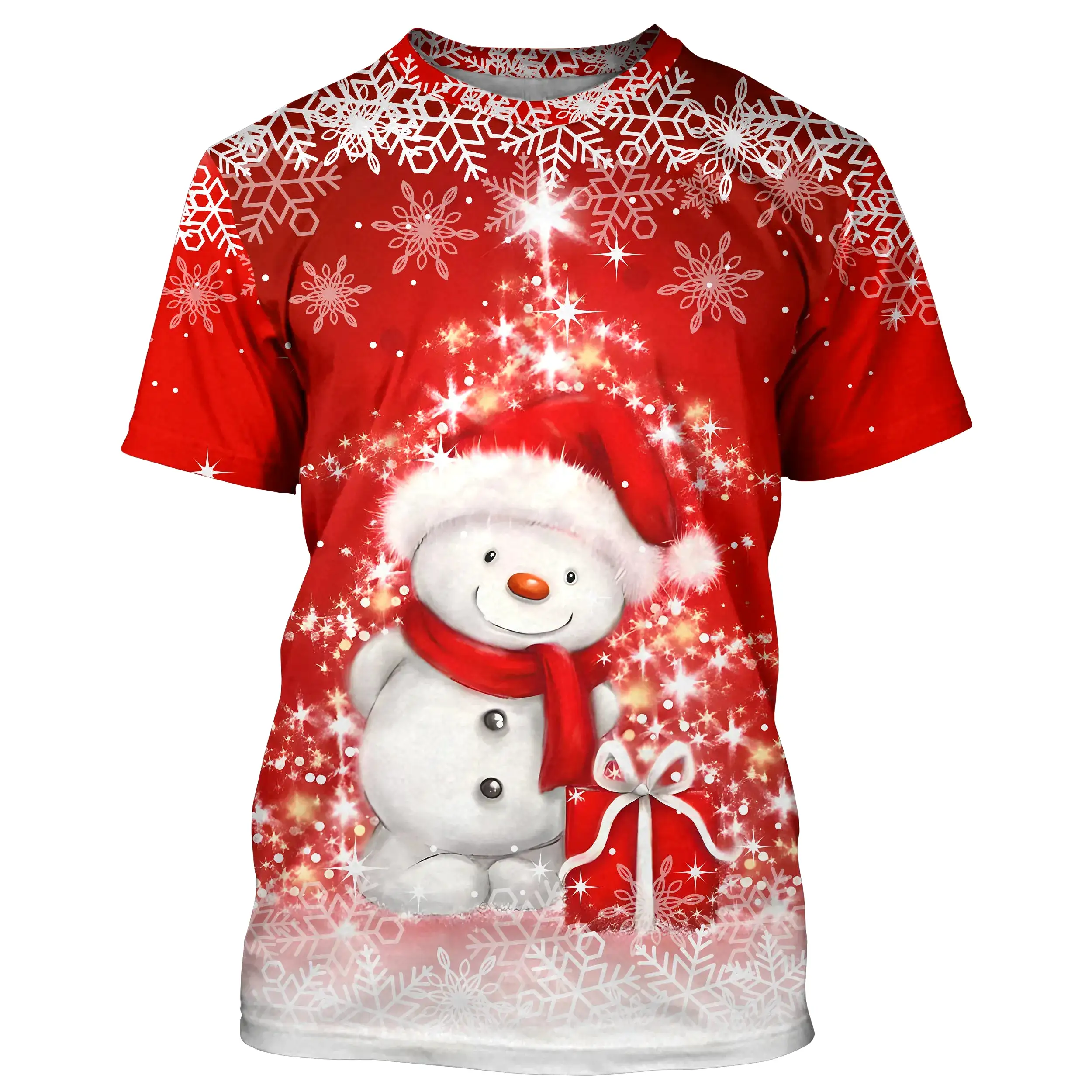 Pull Festif de Nol - Bonhomme de Neige Souriant en Rouge clatant - CT04112342