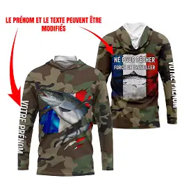 Pêche Au Saumon, Cadeau Original Pêcheur, Camouflage, Drapeau de la France, Cadeau Personnalisé, Né Pour Pêcher Forcé de Travail