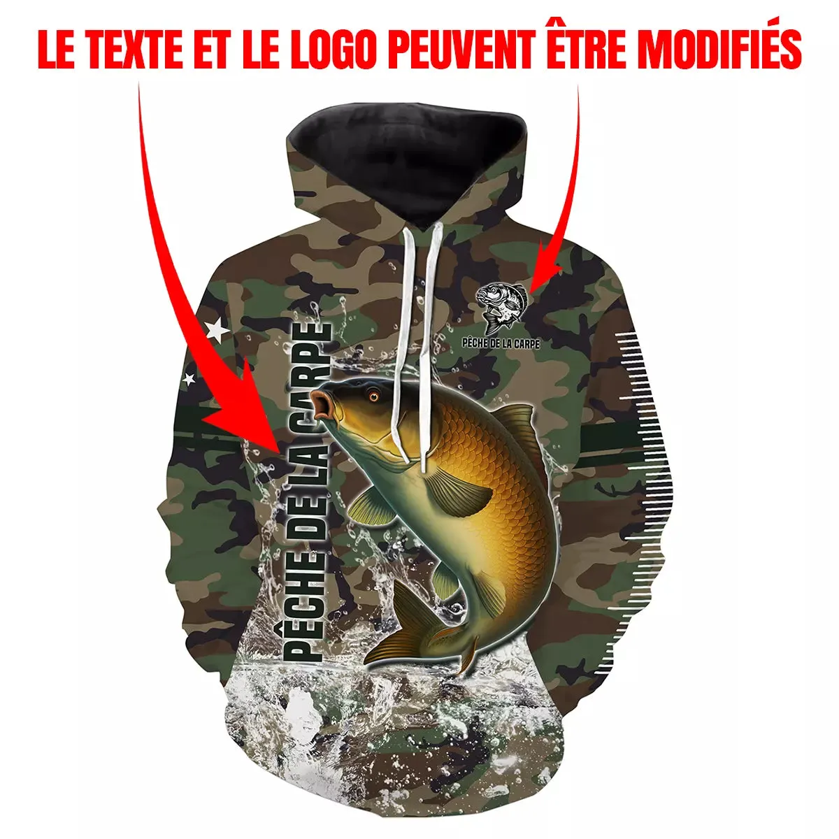 Pêche de la Carpe, Cadeau Original Pêcheur, Camouflage Pêche, Tee Shirt, Sweat à capuche, Vêtement Anti UV, Cadeau Personnalisé 