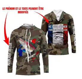 Pêche de la Truite, Cadeau Original Pêcheur, Camouflage, Drapeau de la France, Cadeau Personnalisé, Né Pour Pêcher Forcé de Trav