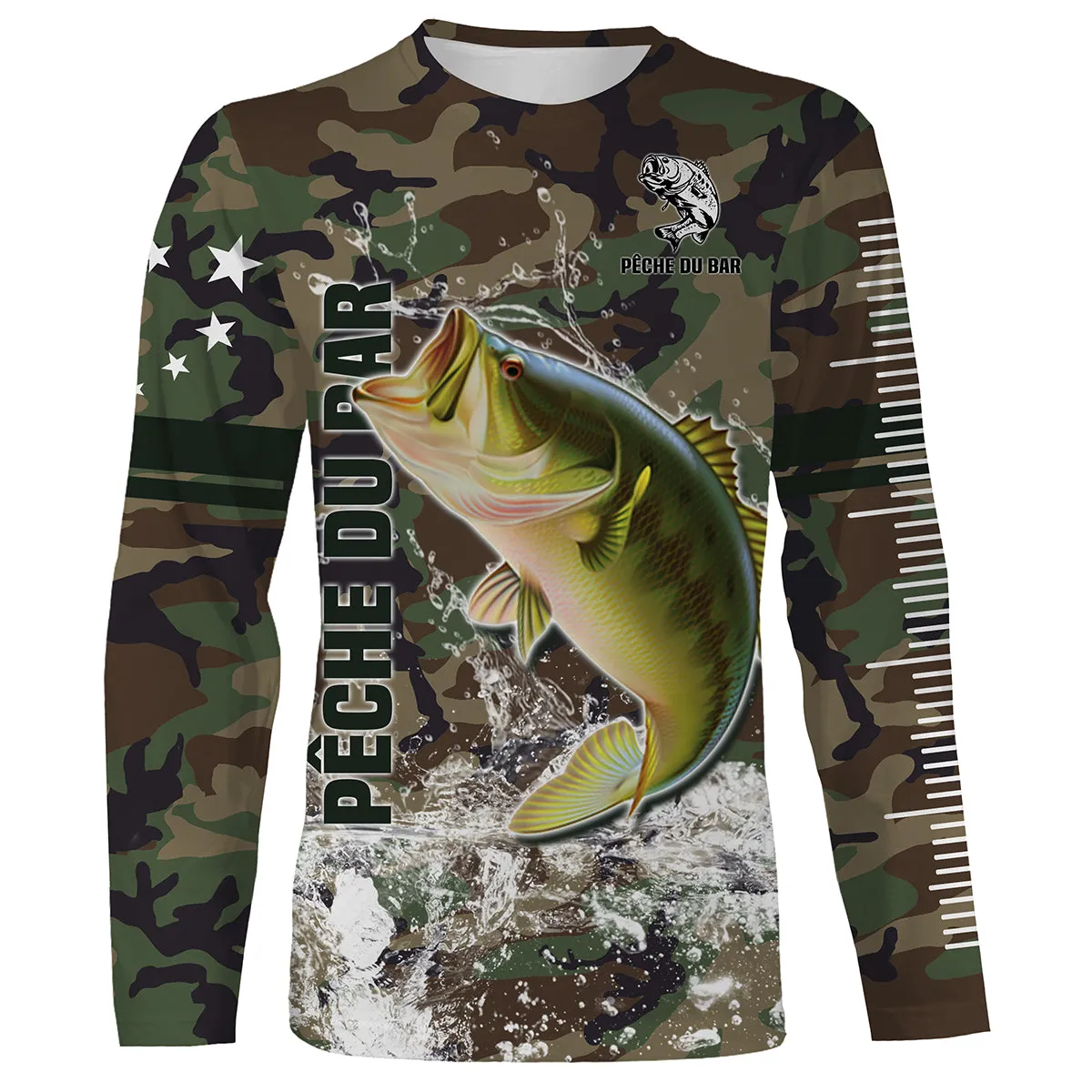 Pêche du Bar, Cadeau Original Pêcheur, Camouflage Pêche, Tee Shirt, Sweat à capuche, Vêtement Anti UV, Cadeau Personnalisé Pour 