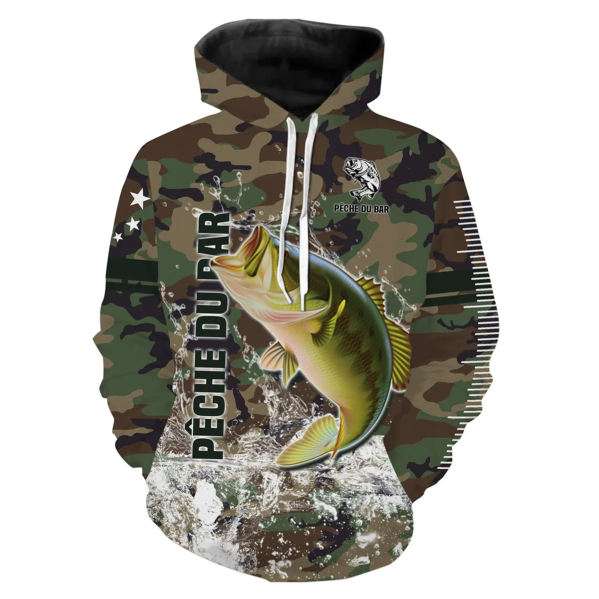 Pêche du Bar, Cadeau Original Pêcheur, Camouflage Pêche, Tee Shirt, Sweat à capuche, Vêtement Anti UV, Cadeau Personnalisé Pour 