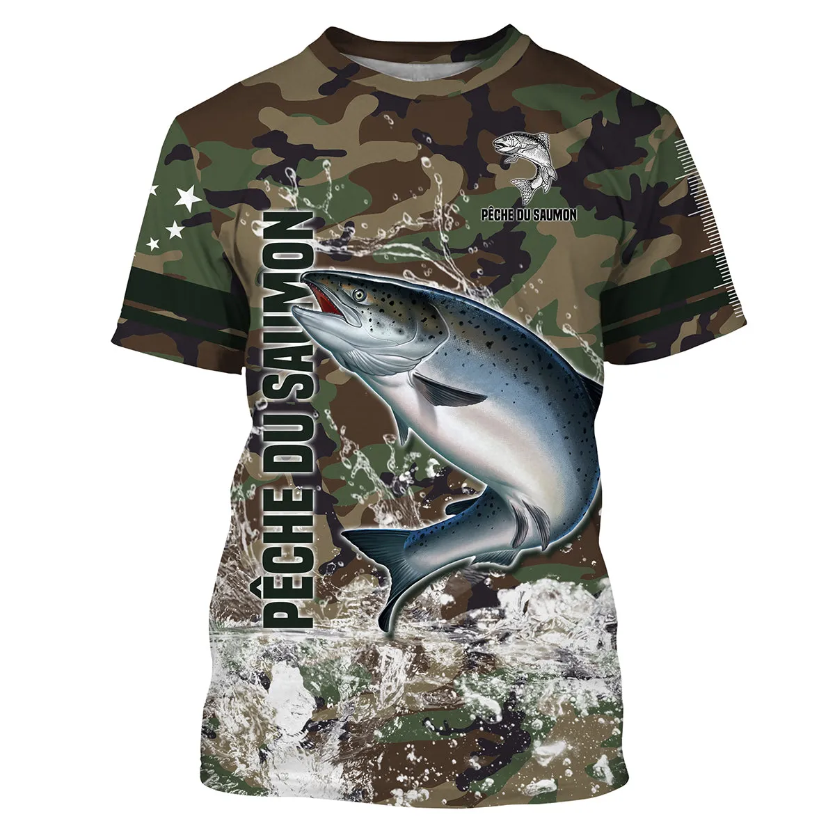 Pêche du Saumon, Cadeau Original Pêcheur, Camouflage Pêche, Tee Shirt, Sweat à capuche, Vêtement Anti UV, Cadeau Personnalisé Po