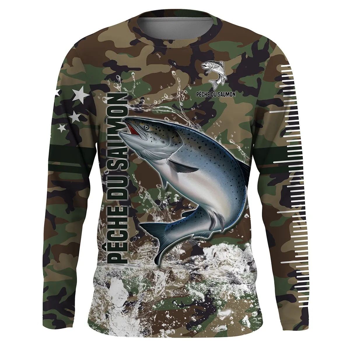 Pêche du Saumon, Cadeau Original Pêcheur, Camouflage Pêche, Tee Shirt, Sweat à capuche, Vêtement Anti UV, Cadeau Personnalisé Po