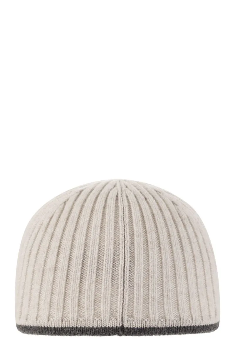 RIBBED VIRGIN WOOL, CASHMERE AND SILK KNIT BASEBALL CAP WITH JEWEL