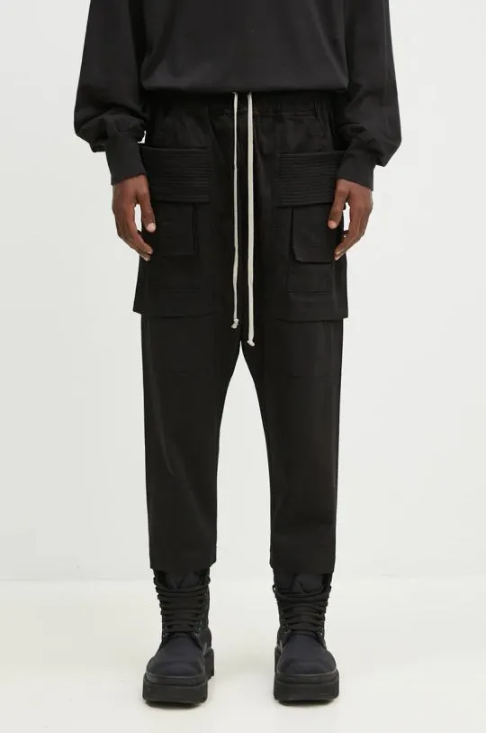 Rick Owens cotton trousers Creatch Cargo Cropped Drawstring black color DU02D2371.TW