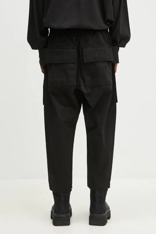 Rick Owens cotton trousers Creatch Cargo Cropped Drawstring black color DU02D2371.TW