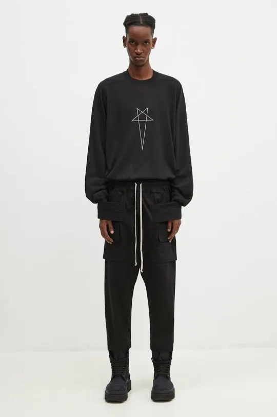 Rick Owens cotton trousers Creatch Cargo Cropped Drawstring black color DU02D2371.TW