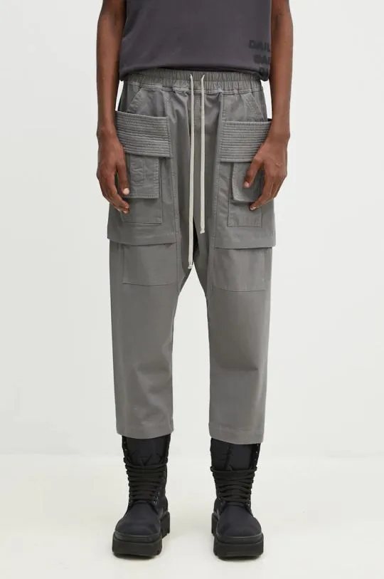 Rick Owens cotton trousers Creatch Cargo Cropped Drawstring gray color DU02D2371.TW