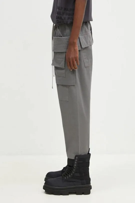 Rick Owens cotton trousers Creatch Cargo Cropped Drawstring gray color DU02D2371.TW