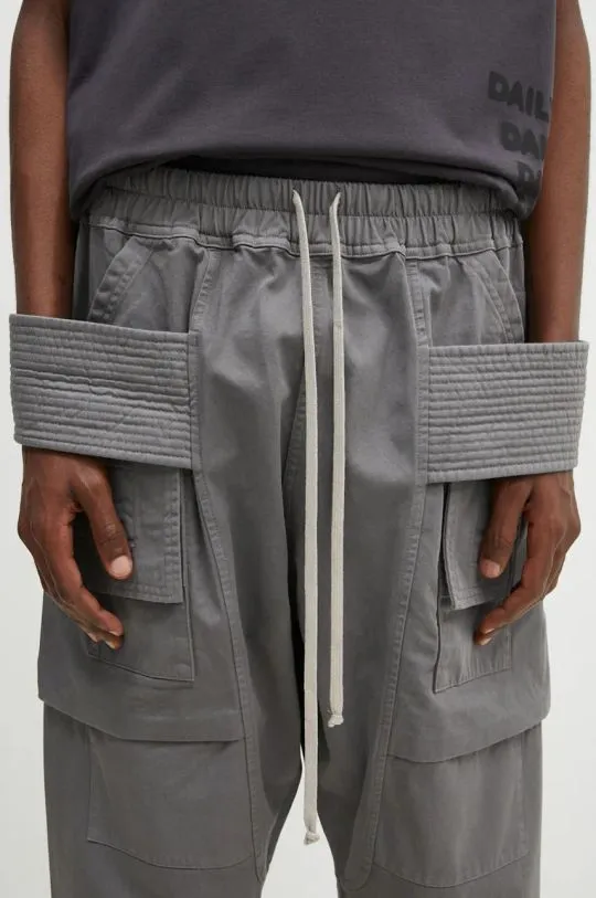 Rick Owens cotton trousers Creatch Cargo Cropped Drawstring gray color DU02D2371.TW