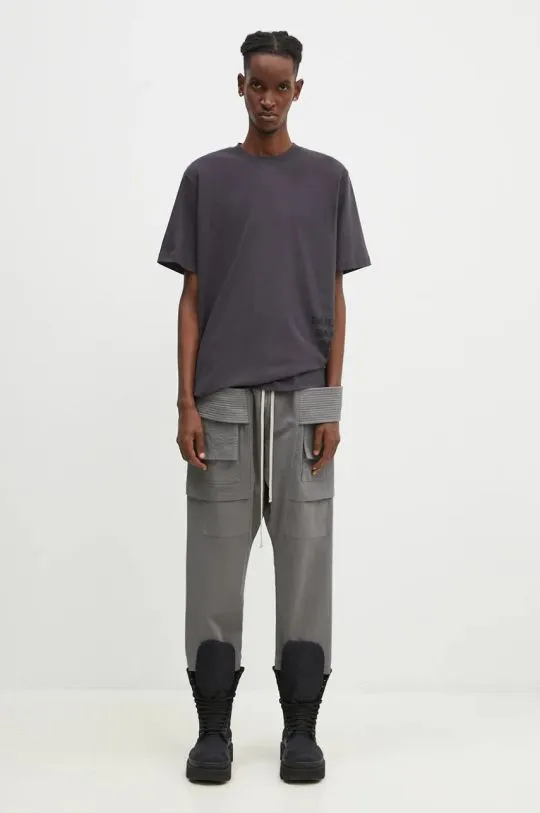 Rick Owens cotton trousers Creatch Cargo Cropped Drawstring gray color DU02D2371.TW