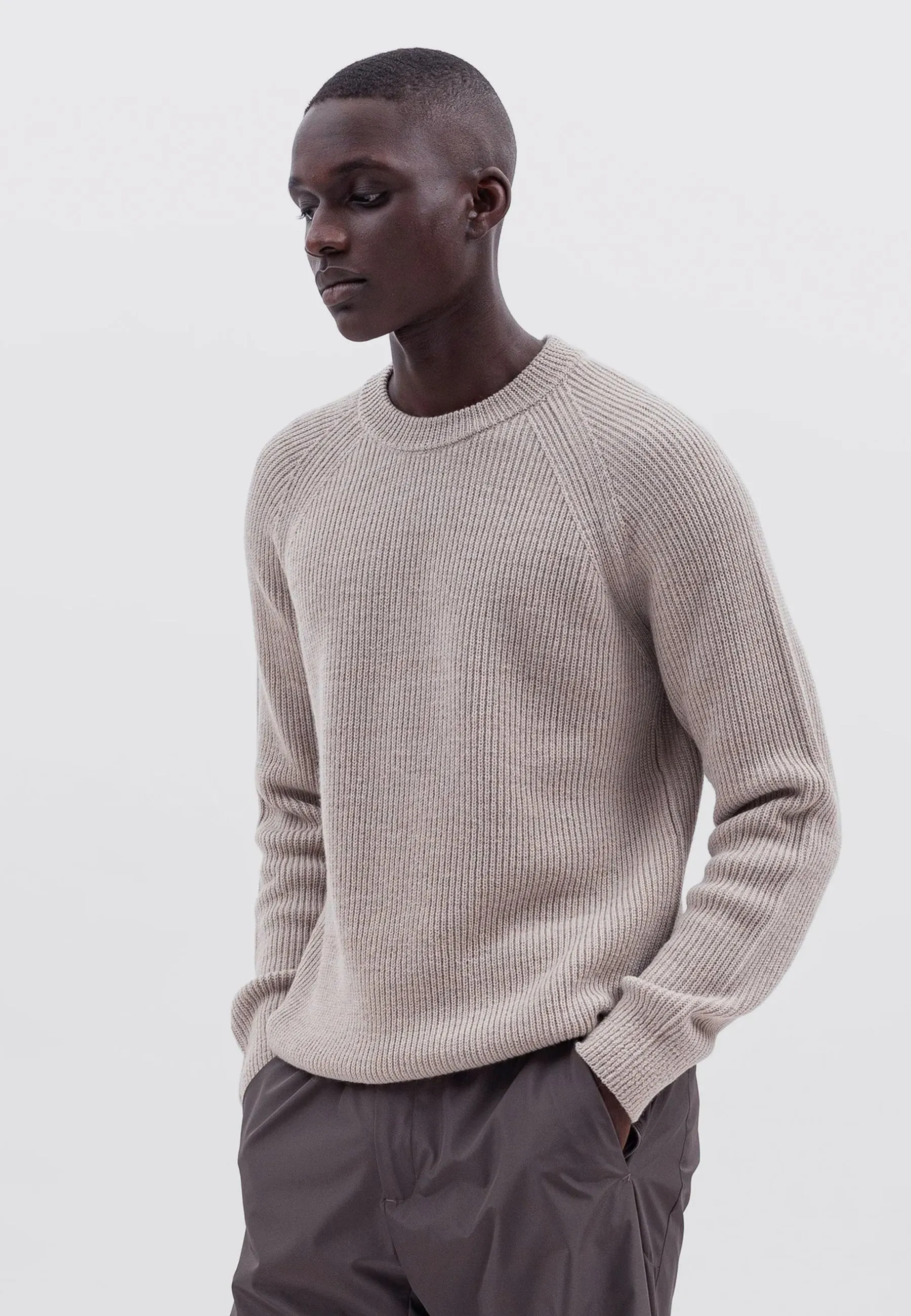 Roald Cotton Wool Jumper - Light Khaki