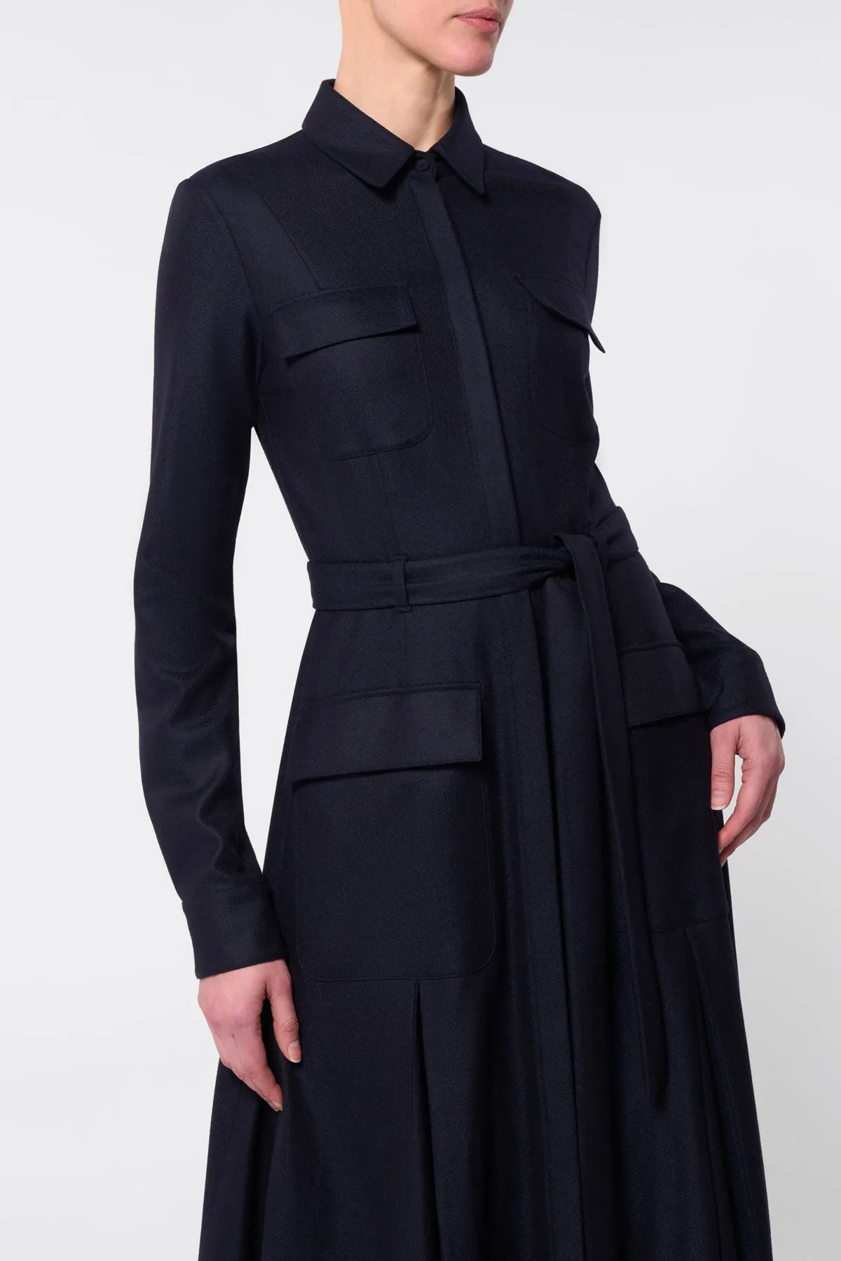 Roe Shirtdress in Dark Navy Virgin Wool Cashmere Flannel