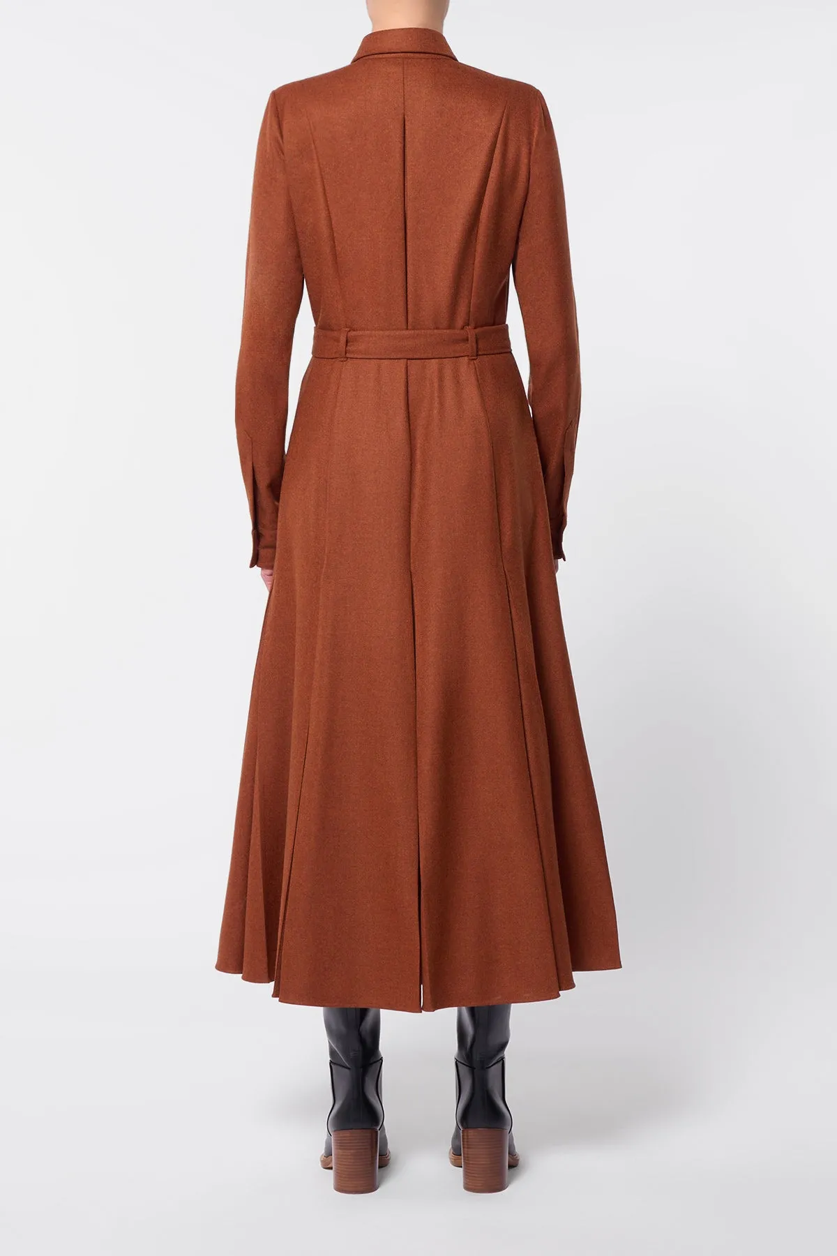 Roe Shirtdress in Rust Melange Virgin Wool Cashmere Flannel