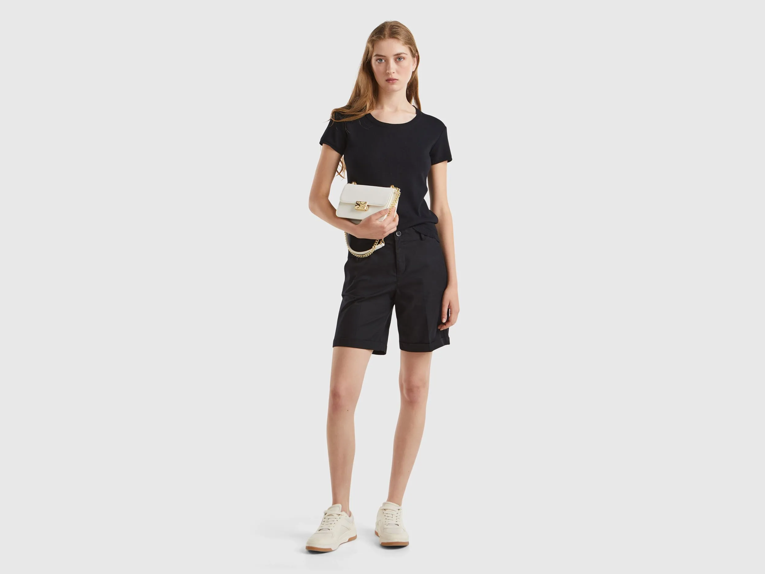 Short sleeve sweater in 100% cotton - Black | Benetton