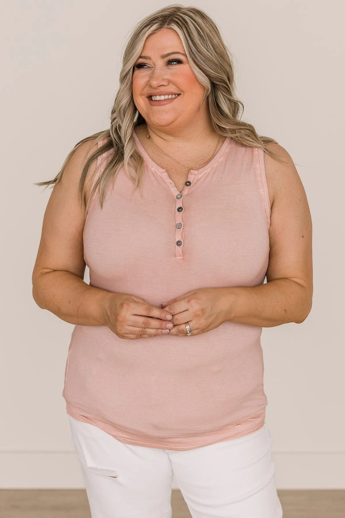 Such A Delight Button Tank Top- Dusty Pink