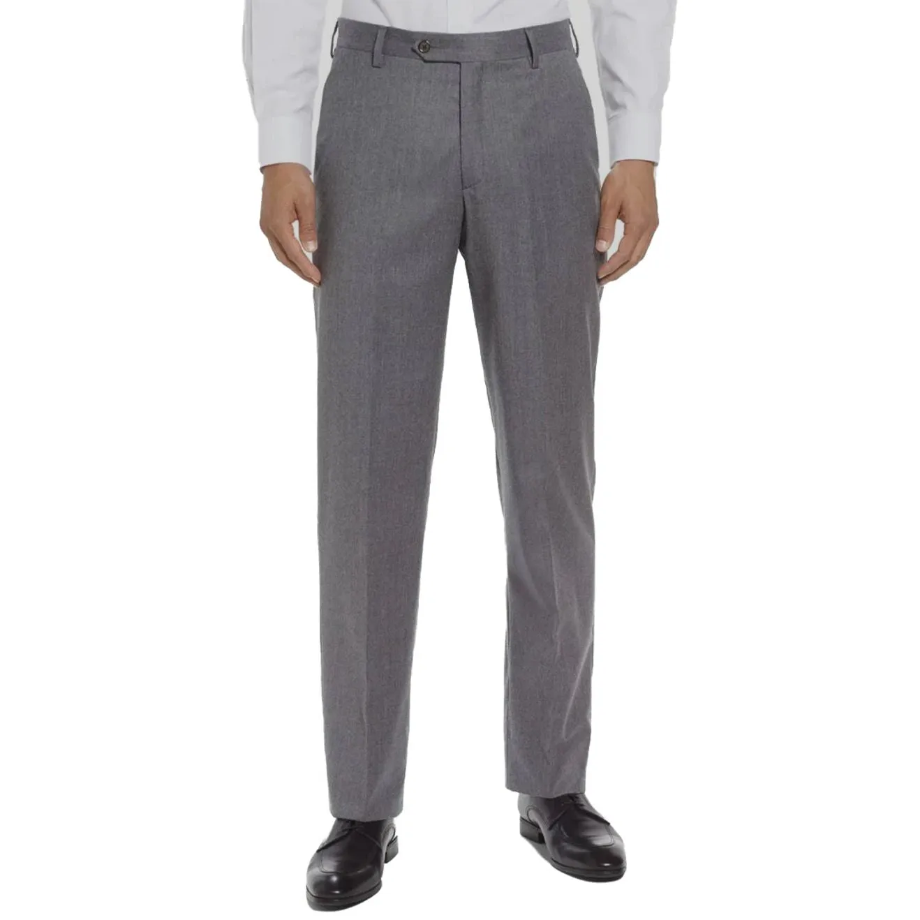 Super 100s Worsted Wool Flannel Trouser in Light Grey Heather (Hampton Plain Front) by Berle