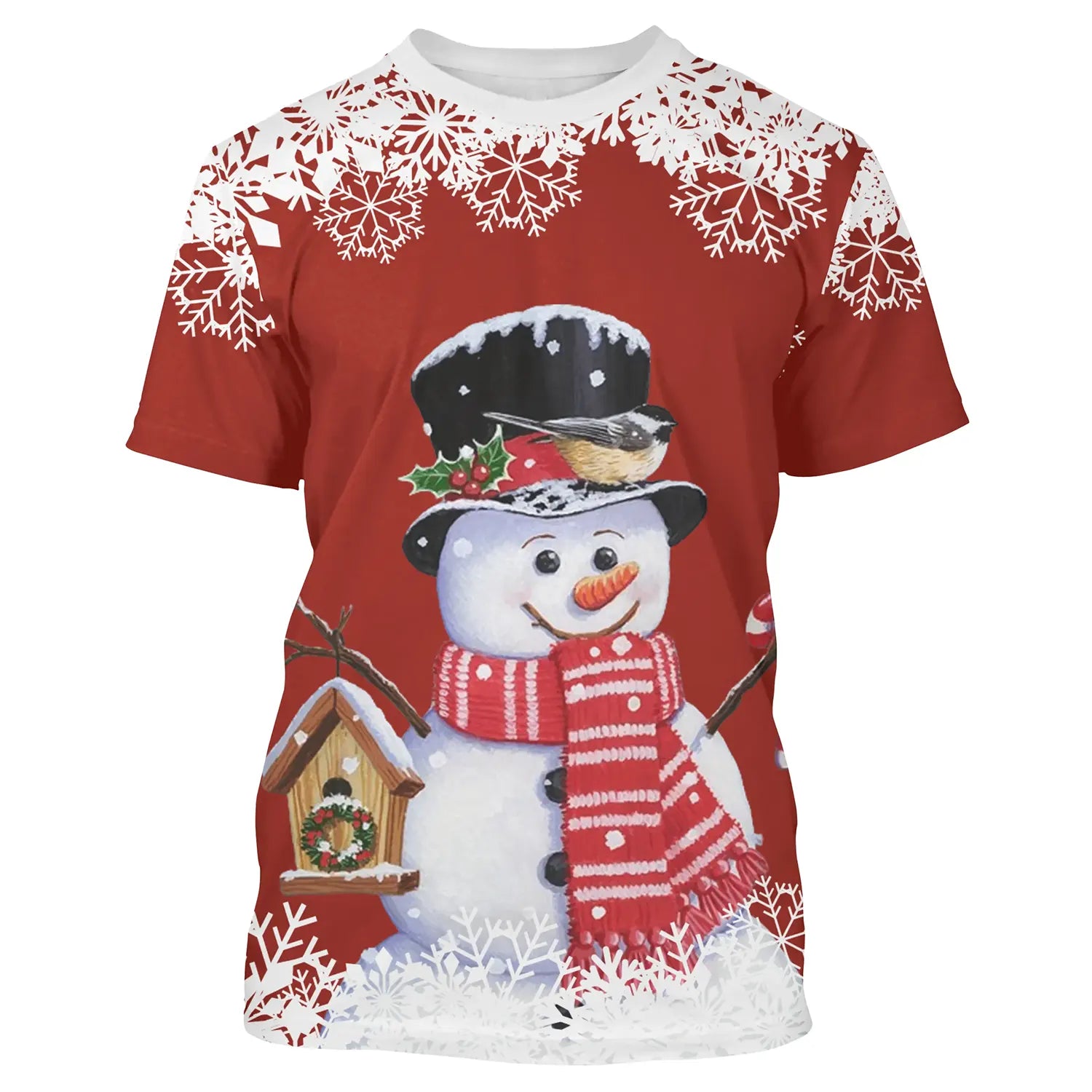 Sweat à Capuche de Nol Rouge – Bonhomme de Neige Festif avec Accessoires de Saison et Flocons - CT04112349