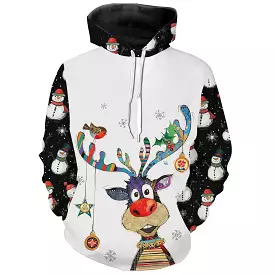 Sweat à Capuche Festif Renne de Nol - Bonhomme de Neige et Décorations Hivernales - CT04112335