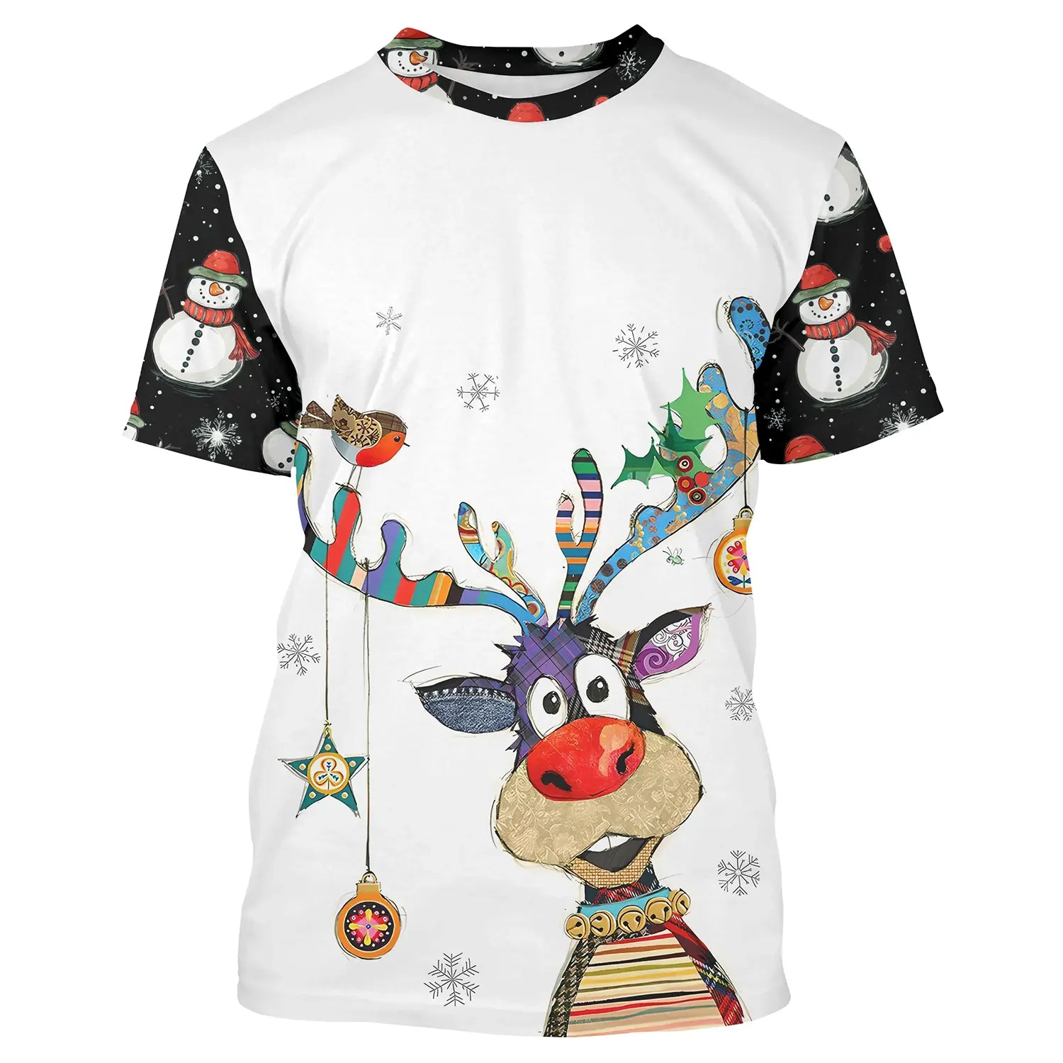 Sweat à Capuche Festif Renne de Nol - Bonhomme de Neige et Décorations Hivernales - CT04112335