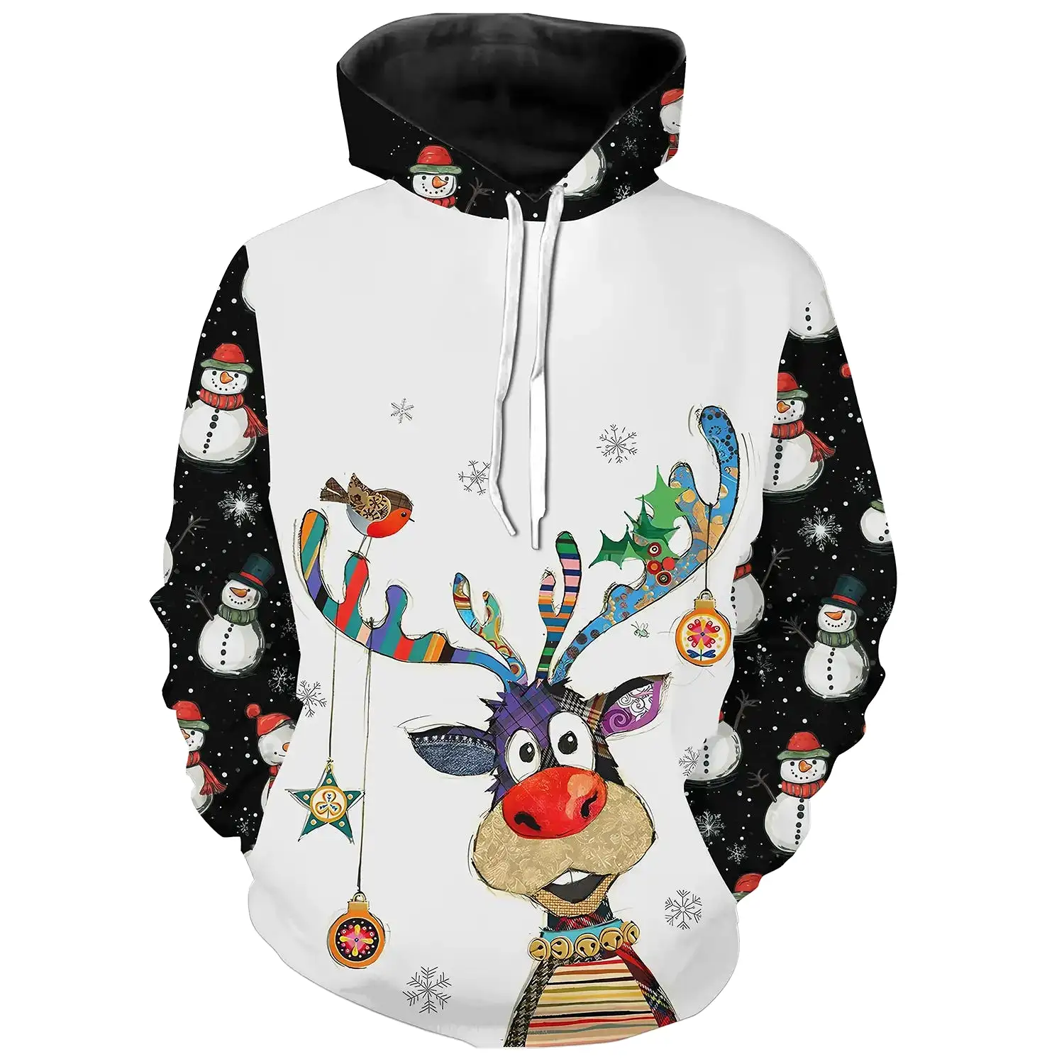 Sweat à Capuche Festif Renne de Nol - Bonhomme de Neige et Décorations Hivernales - CT04112335