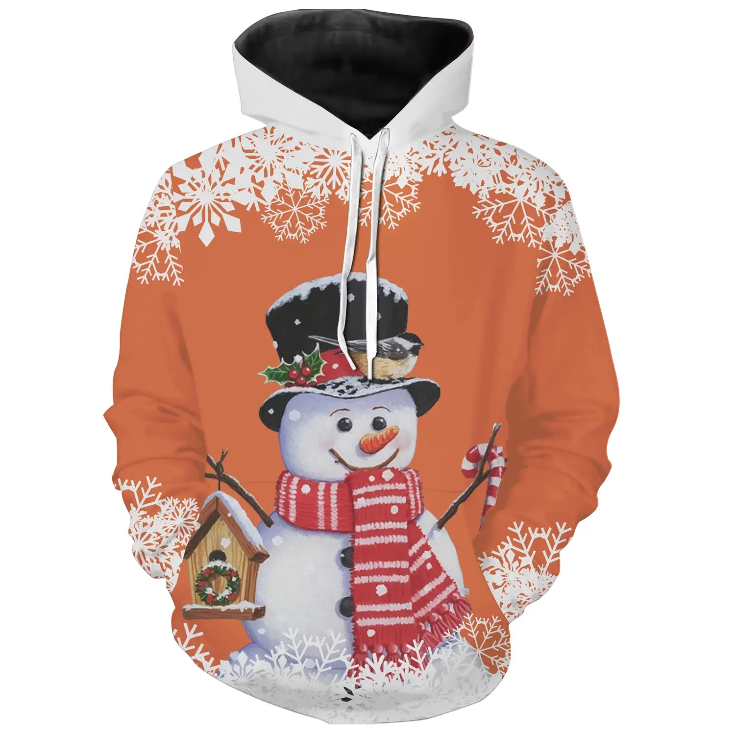 Sweat à Capuche Hiver Joyeux – Bonhomme de Neige Charmant avec Oiseau et Décor Neigeux - CT04112346