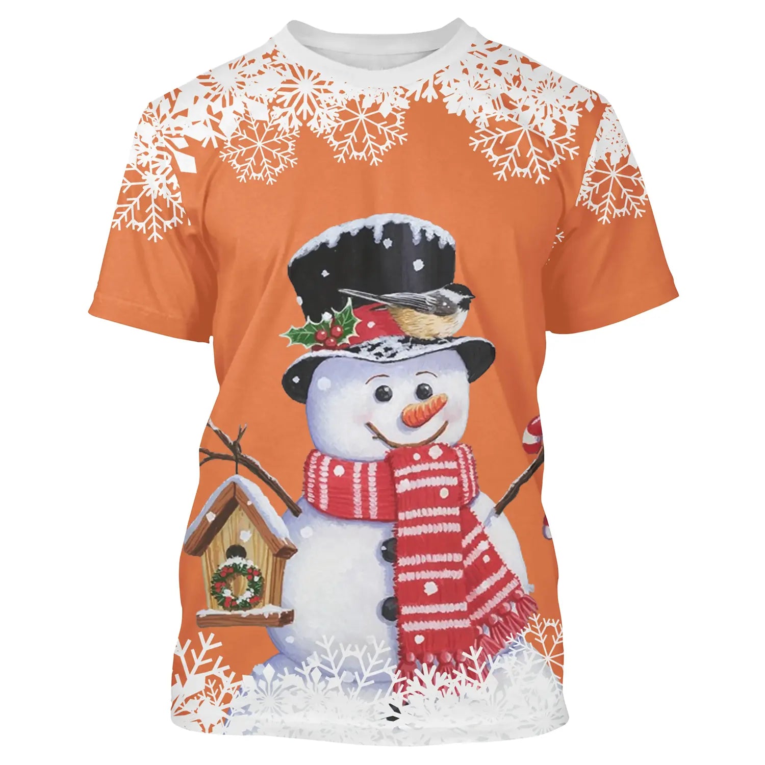 Sweat à Capuche Hiver Joyeux – Bonhomme de Neige Charmant avec Oiseau et Décor Neigeux - CT04112346