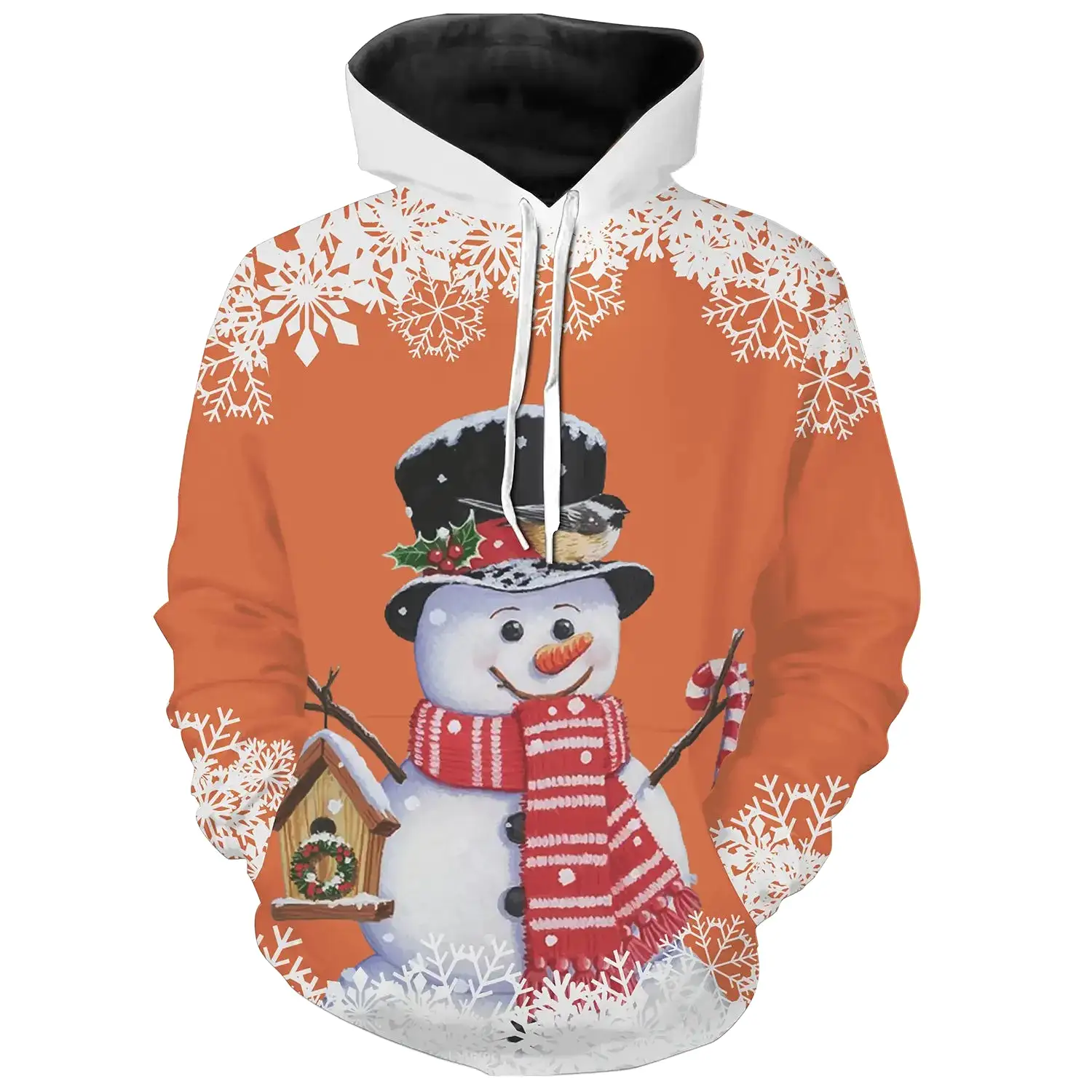 Sweat à Capuche Hiver Joyeux – Bonhomme de Neige Charmant avec Oiseau et Décor Neigeux - CT04112346