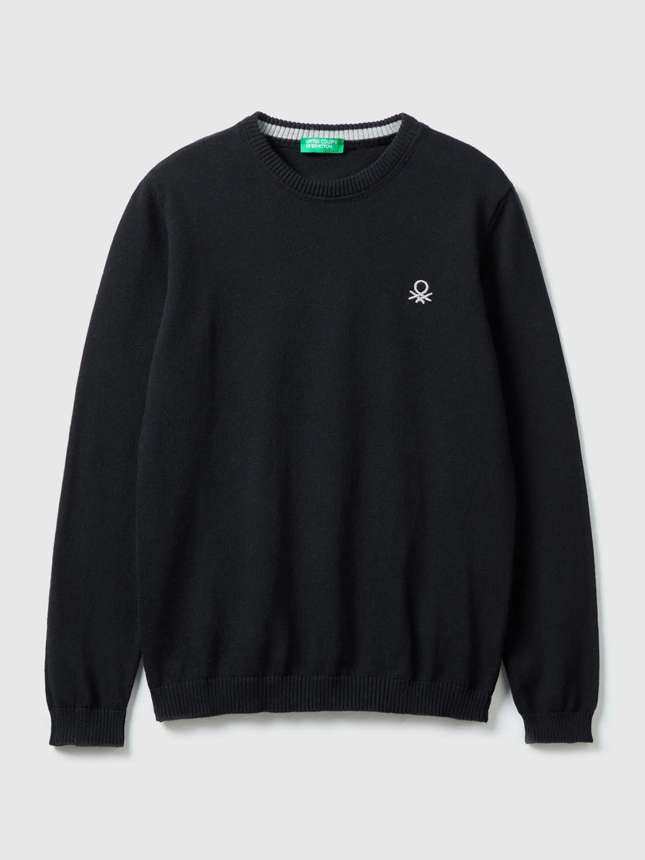 Sweater in pure cotton with logo - Black | Benetton