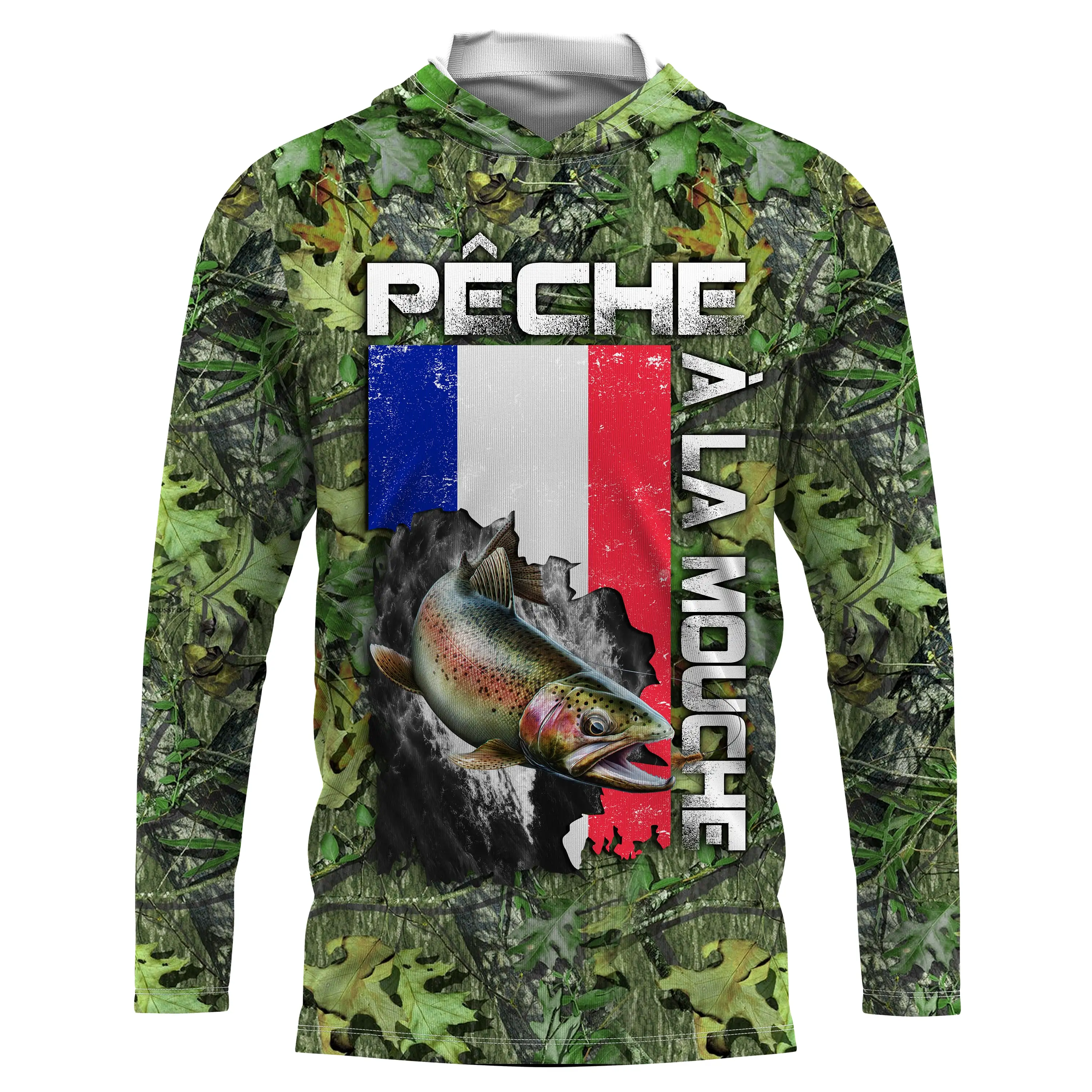 T-shirt Anti UV Pêche à la Mouche avec Drapeau Franais - Confort Camouflage pour Toute Saison - CT15072010