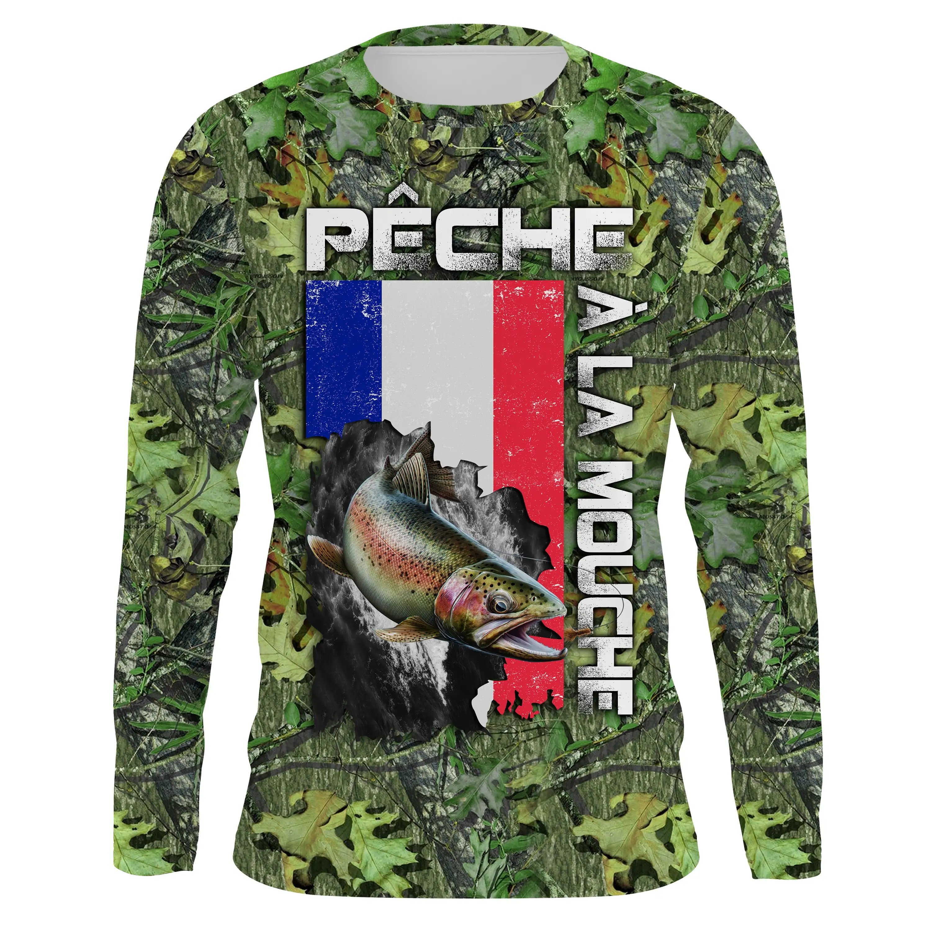 T-shirt Anti UV Pêche à la Mouche avec Drapeau Franais - Confort Camouflage pour Toute Saison - CT15072010