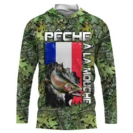 T-shirt Anti UV Pêche à la Mouche avec Drapeau Franais - Confort Camouflage pour Toute Saison - CT15072010