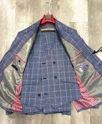 Tiglio Rosso Pecorello Blue/Red Plaid Wool Suit/Vest TL2714 (Single Pleated Regular Fit) (SIZE 52R and 54L ONLY)