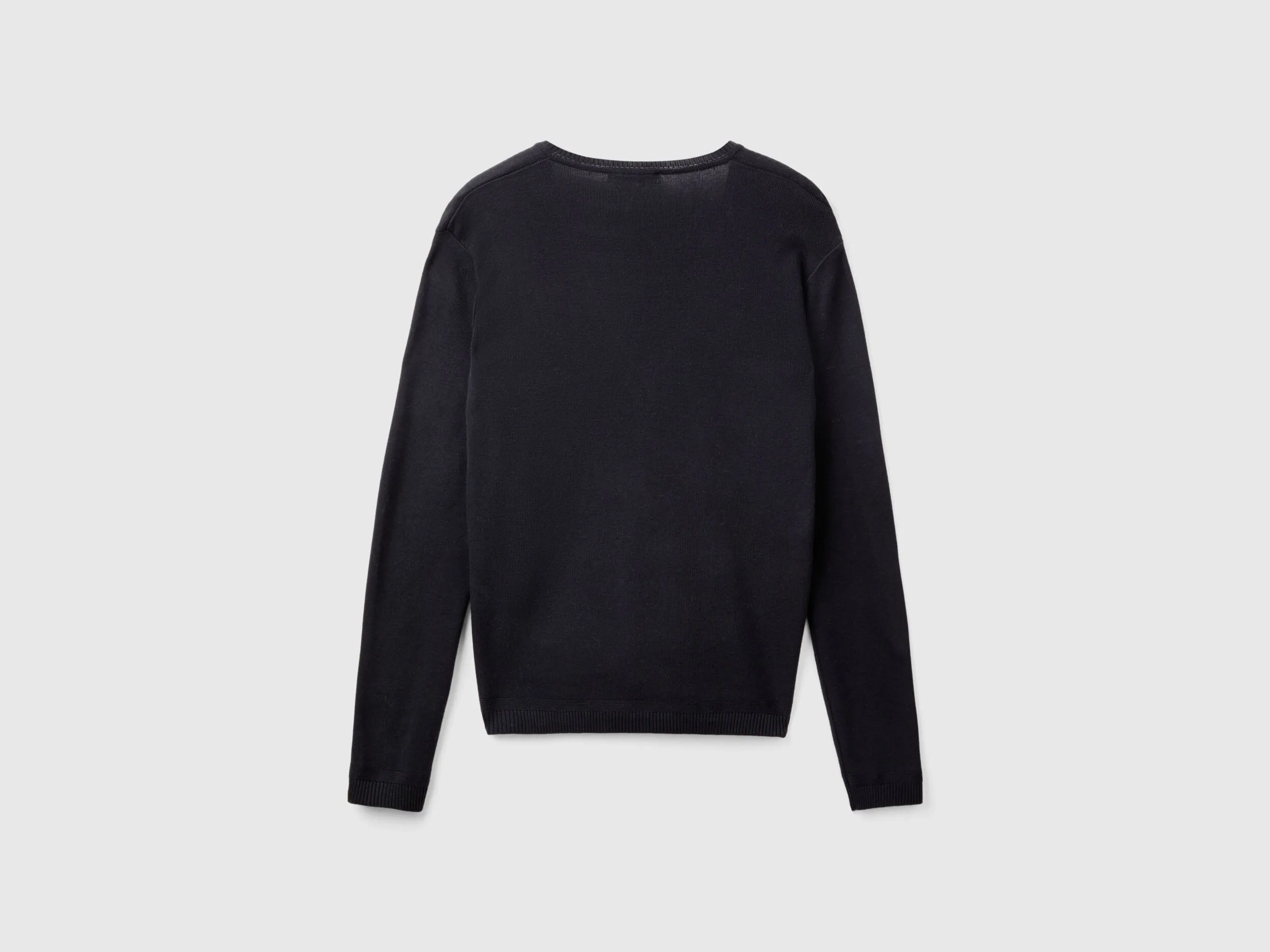 V-neck sweater in pure cotton - Black | Benetton