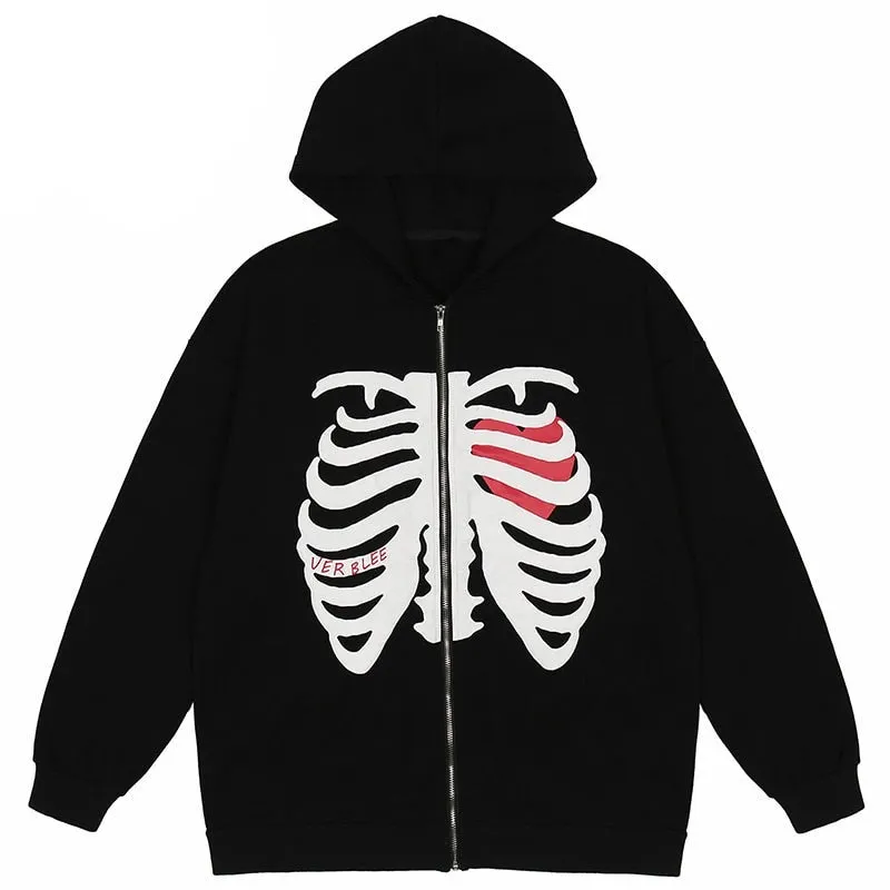 VERBLEE Rib Cage Graphic Zipper Hoodie