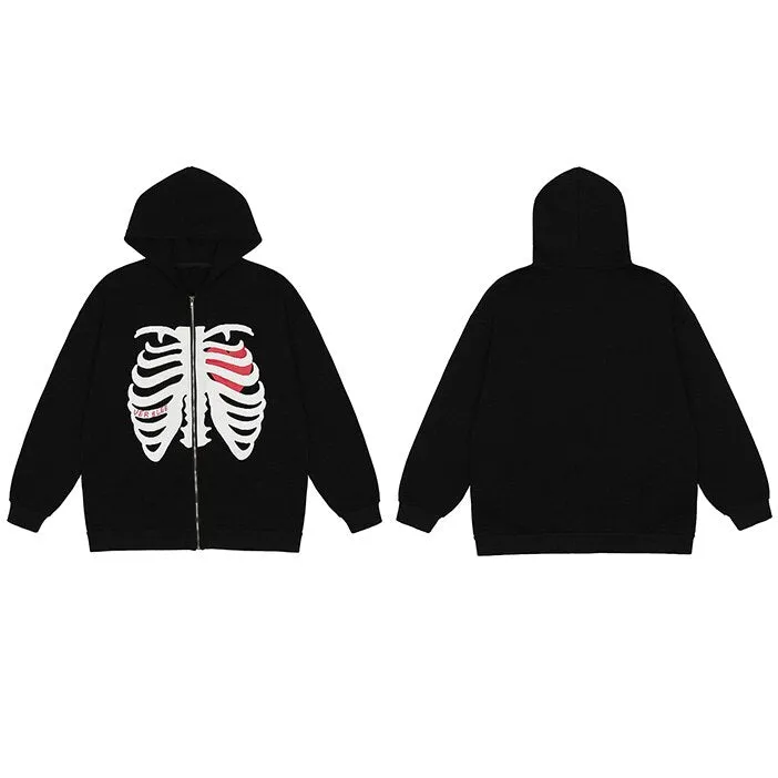 VERBLEE Rib Cage Graphic Zipper Hoodie