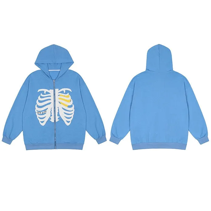 VERBLEE Rib Cage Graphic Zipper Hoodie