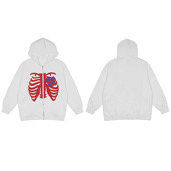 VERBLEE Rib Cage Graphic Zipper Hoodie