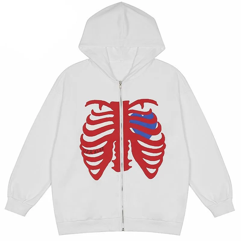 VERBLEE Rib Cage Graphic Zipper Hoodie