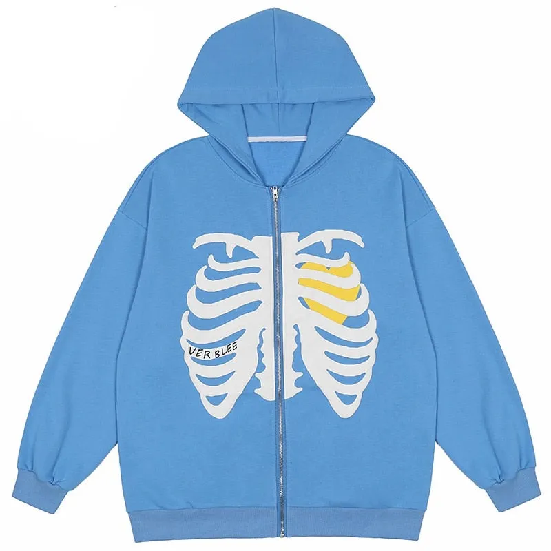 VERBLEE Rib Cage Graphic Zipper Hoodie