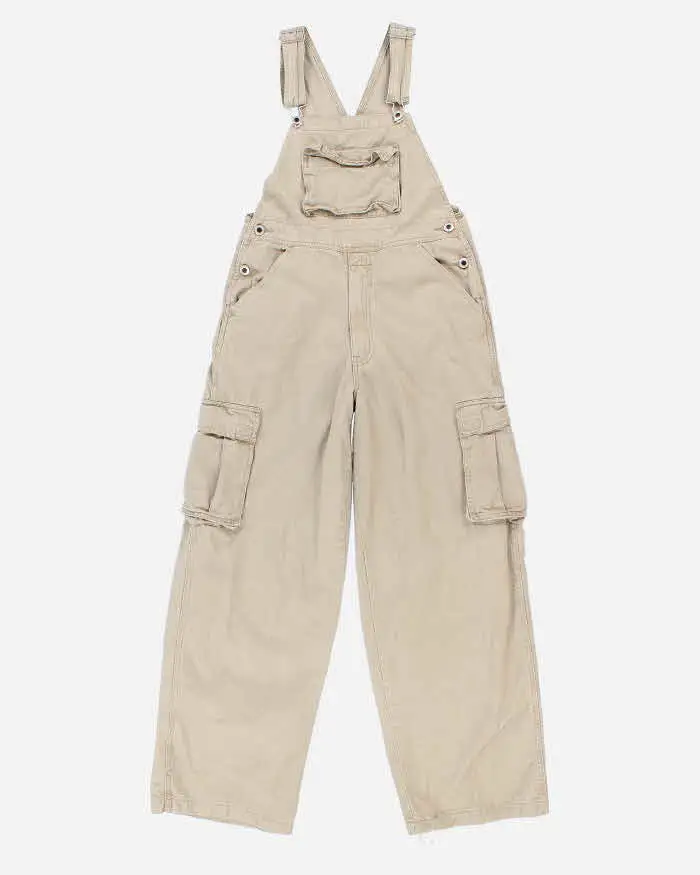 Vintage 90s Beige Cargo Dungarees - S