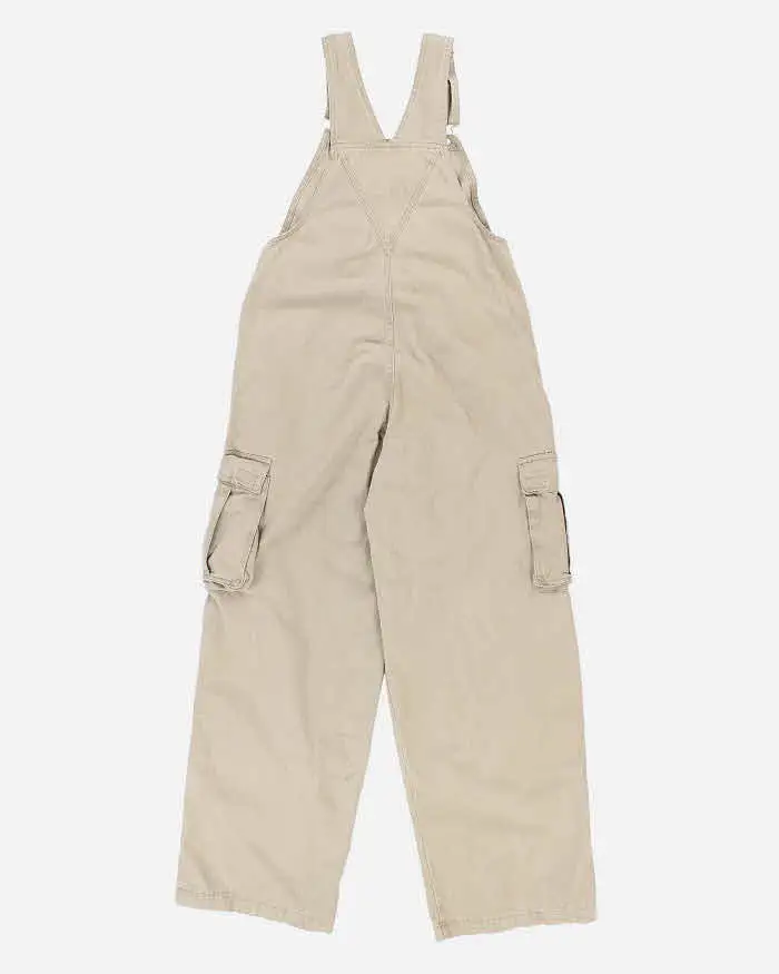 Vintage 90s Beige Cargo Dungarees - S