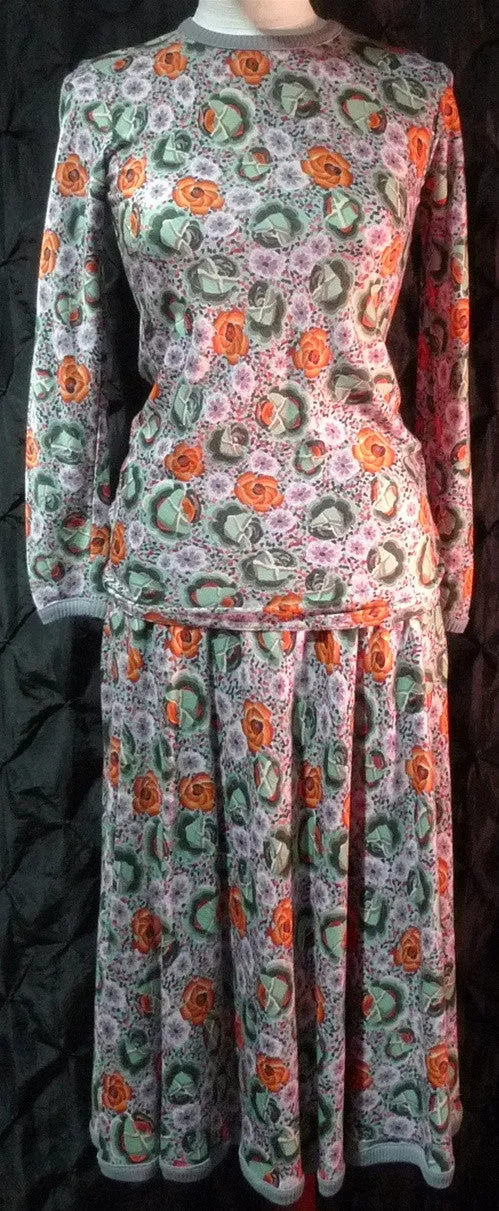 Vintage Missoni Wool Floral Skirt and Top Set