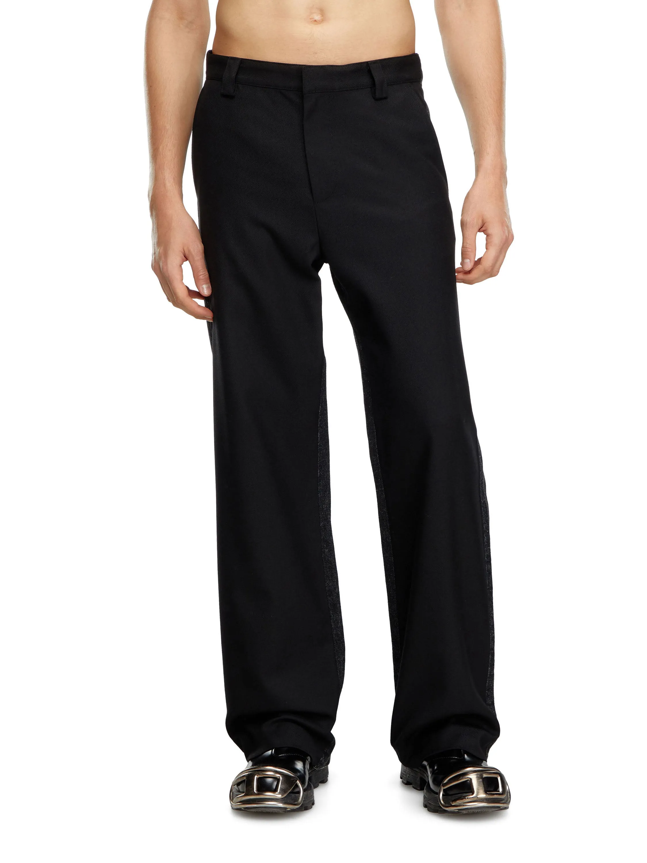 Virgin wool and cotton blend trouser with frontal Oval-D logo