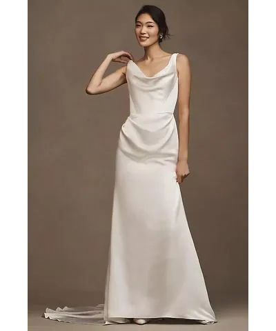 Watters Gigi Draped U-Neck Column Wedding Gown