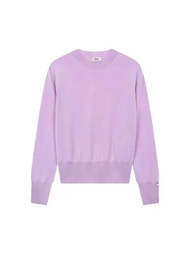 Women s Long Sleeve Crew Neck Wool Knit Light Purple 270098