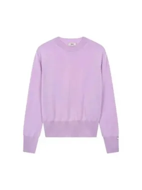 Women s Long Sleeve Crew Neck Wool Knit Light Purple 270098